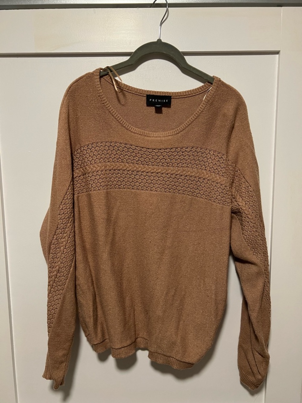 Premise Camel Scoopneck Sweater with Openwork Panels